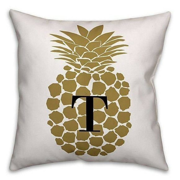 Pineapple Square Throw Pillow In Gold Pair (2) - Picture 1 of 2